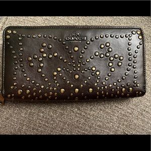 Coach Large Zip Around Studded Wallet
